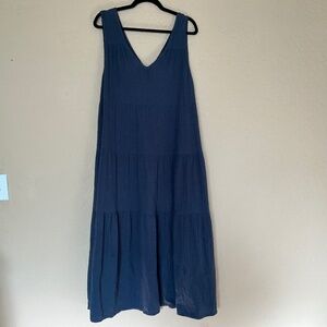 Quince Indigo cotton gauze tiered maxi dress